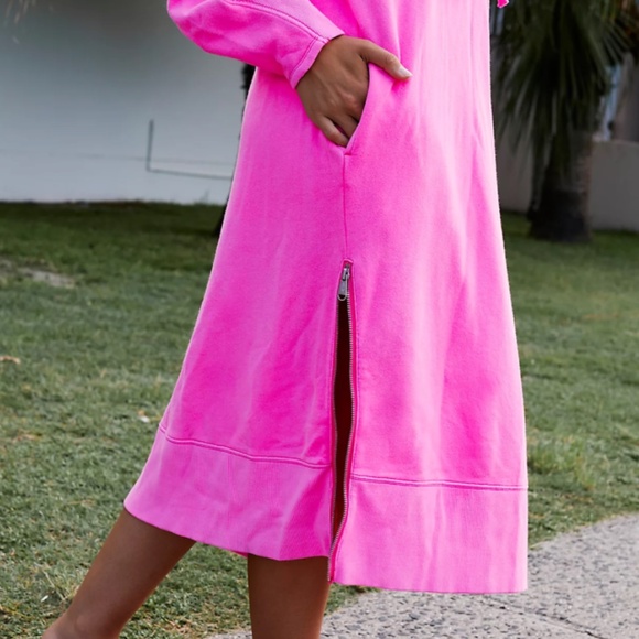 Free People Movement Spur of the Moment Solid Hoodie Midi Dress Sweatshirt Pink - Picture 3 of 16